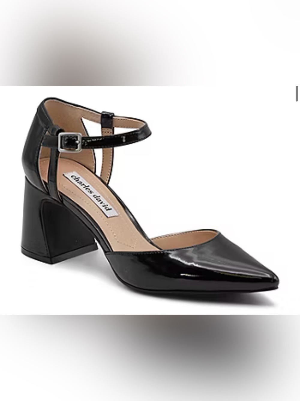 Charles David Black Patent Ankle-Strap Block Heel